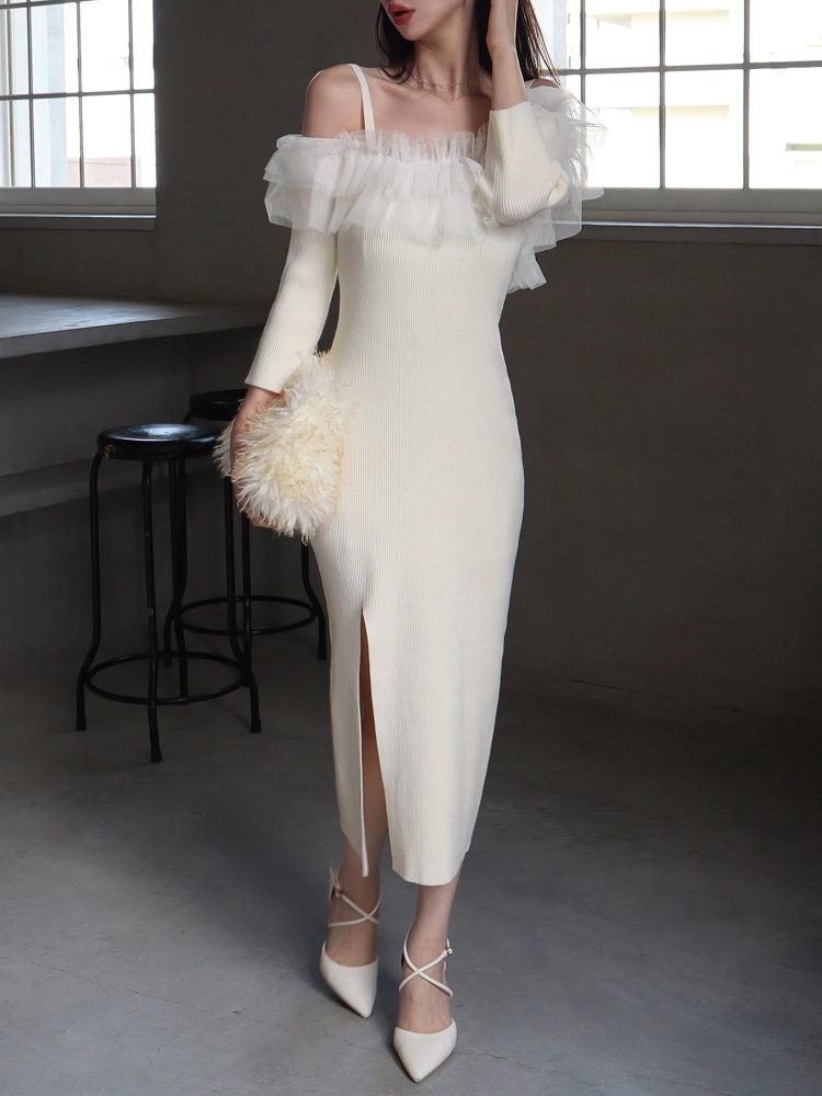 チュールフリルオフショルダータイトワンピース｜ワンピース  