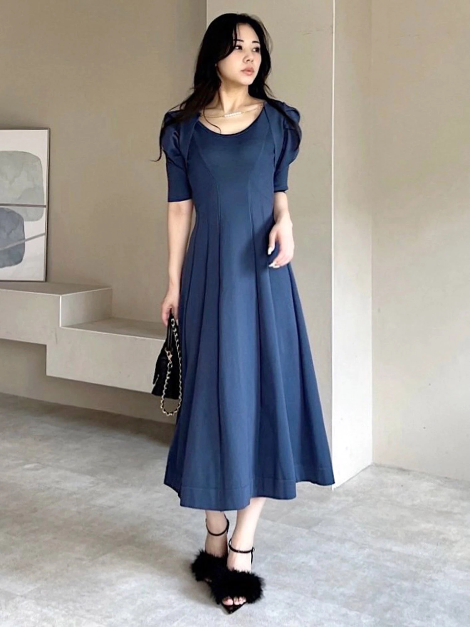 【新品】 PARTY ネックパールパワショルフレアワンピース （モカ） ROYAL PARTY ワンピース パワショルボレロ付フレアワンピース