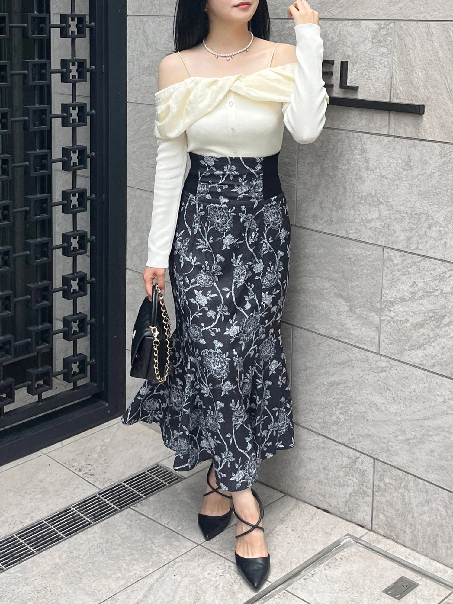 オフショルニットドッキングシアーチェックワンピース