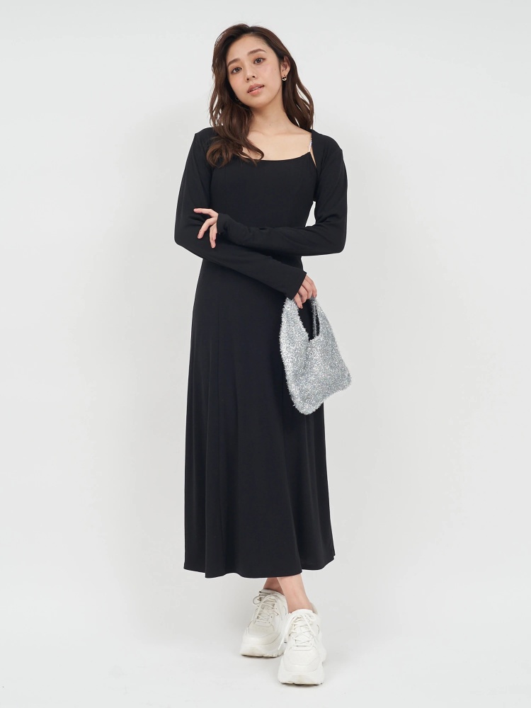 丈が選べる】ボレロ付ビジューストラップワンピース｜ワンピース 