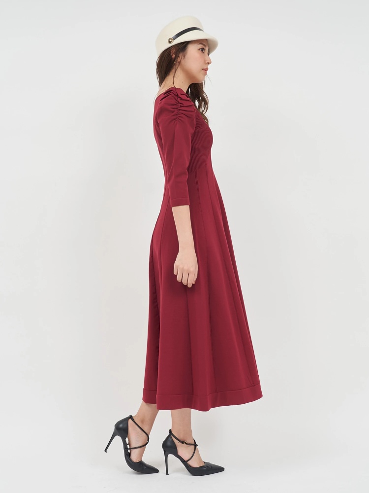 丈が選べる】パワショルニットフレアワンピース｜ニットワンピース  