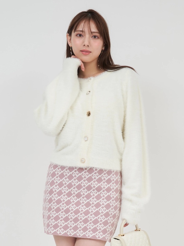 ROYAL PARTY(ロイヤルパーティ) |【GirlsAward2024 A/W 林芽亜里様 着用】マルチボタンラメシャギーカーデトップス(オフホワイト)