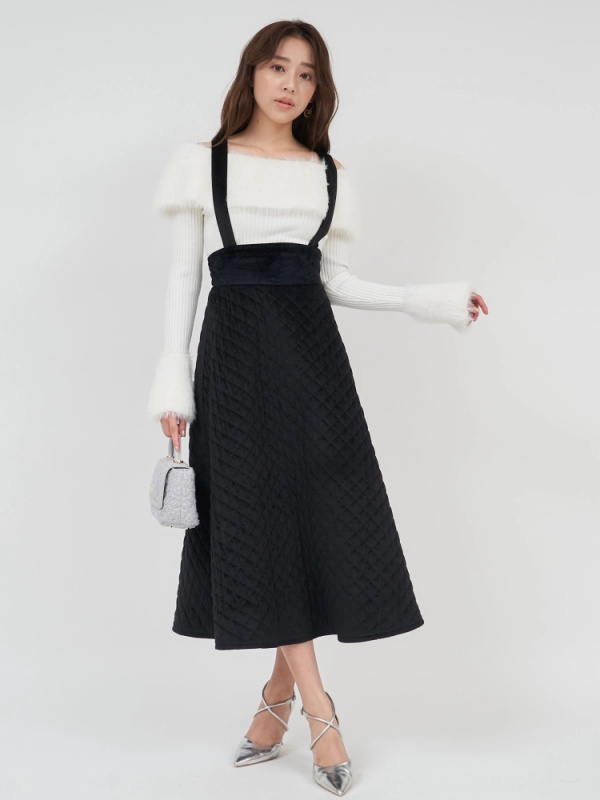 ROYAL PARTY(ロイヤルパーティ) |【GirlsAward2024 A/W 林芽亜里様 着用】サス付キルティングフレアスカート(ブラック)