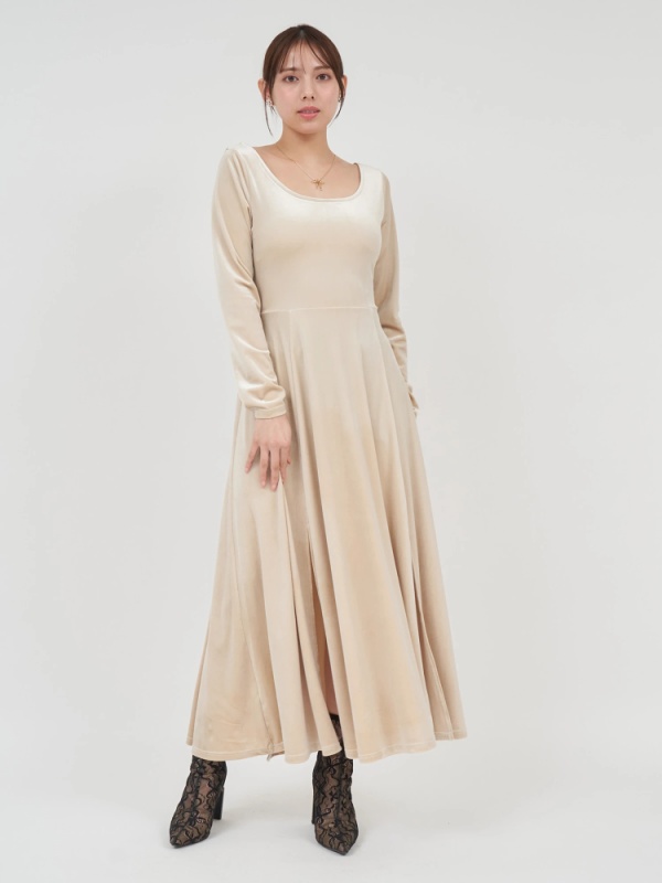 【GirlsAward2024 A/W 天翔愛様 着用】ウエストリボンダブルスリットベロアロングワンピース(その他A)