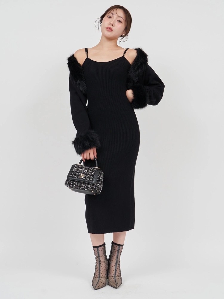 ファーボレロ付ニットタイトキャミワンピース｜ニットワンピース  