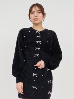 GirlsAward2024 A/W 加藤ナナ様 着用】パールリボンシャギーニット 