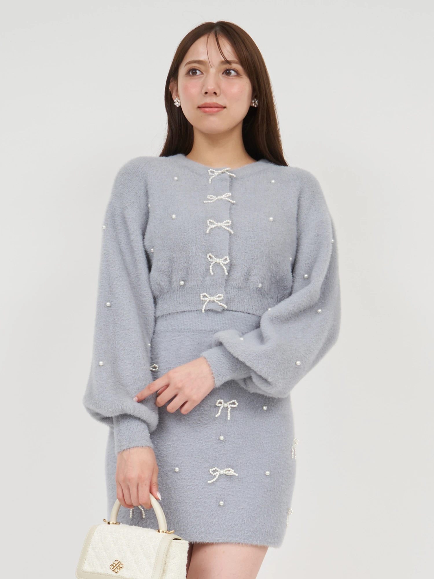 ニット セーター パールリボンシャギーニットカーデトップス レディース GirlsAward2024 A/W 加藤ナナ様 着用】パールリボンシャギー