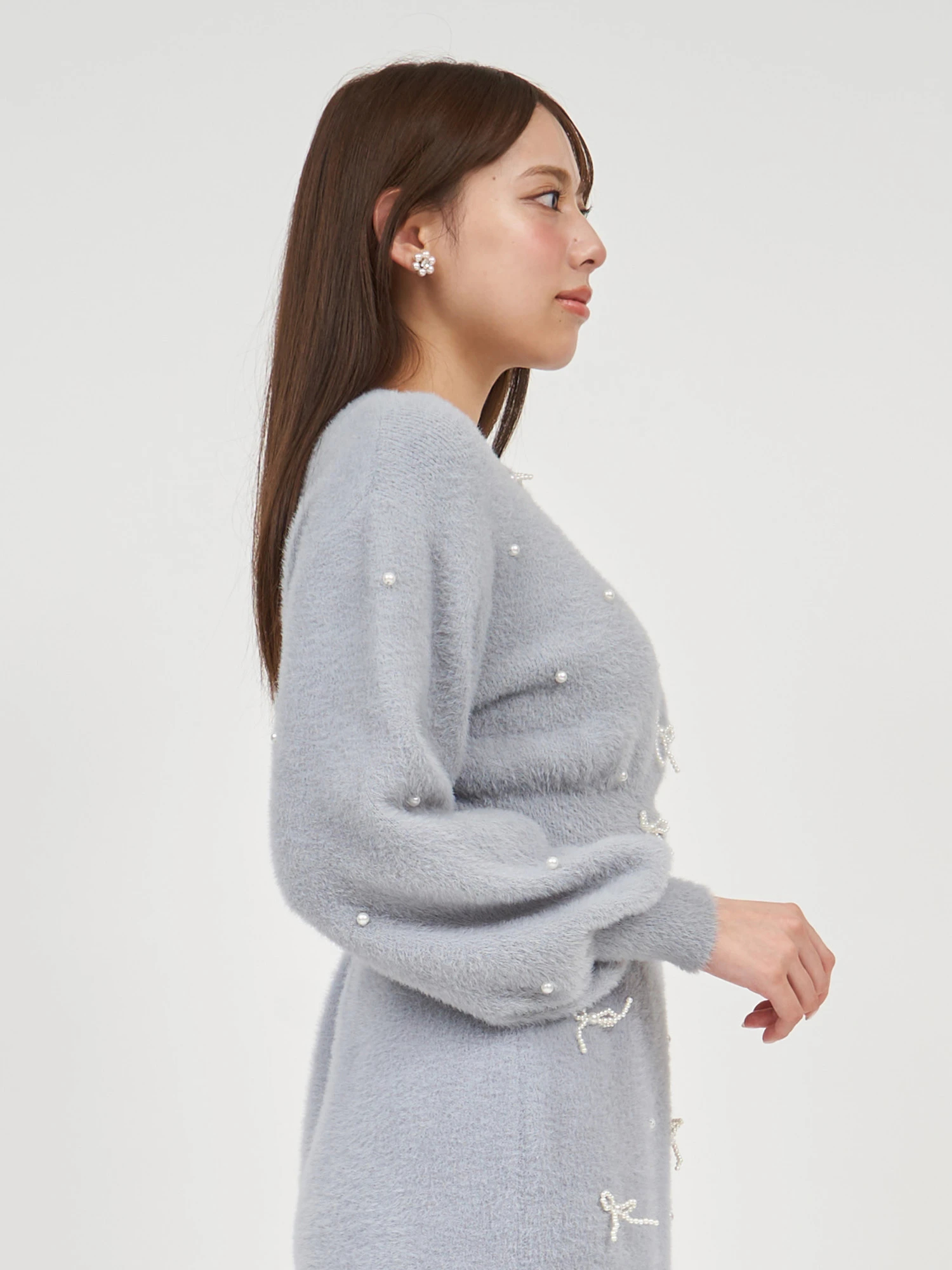 ニット セーター パールリボンシャギーニットカーデトップス レディース GirlsAward2024 A/W 加藤ナナ様 着用】パールリボンシャギー