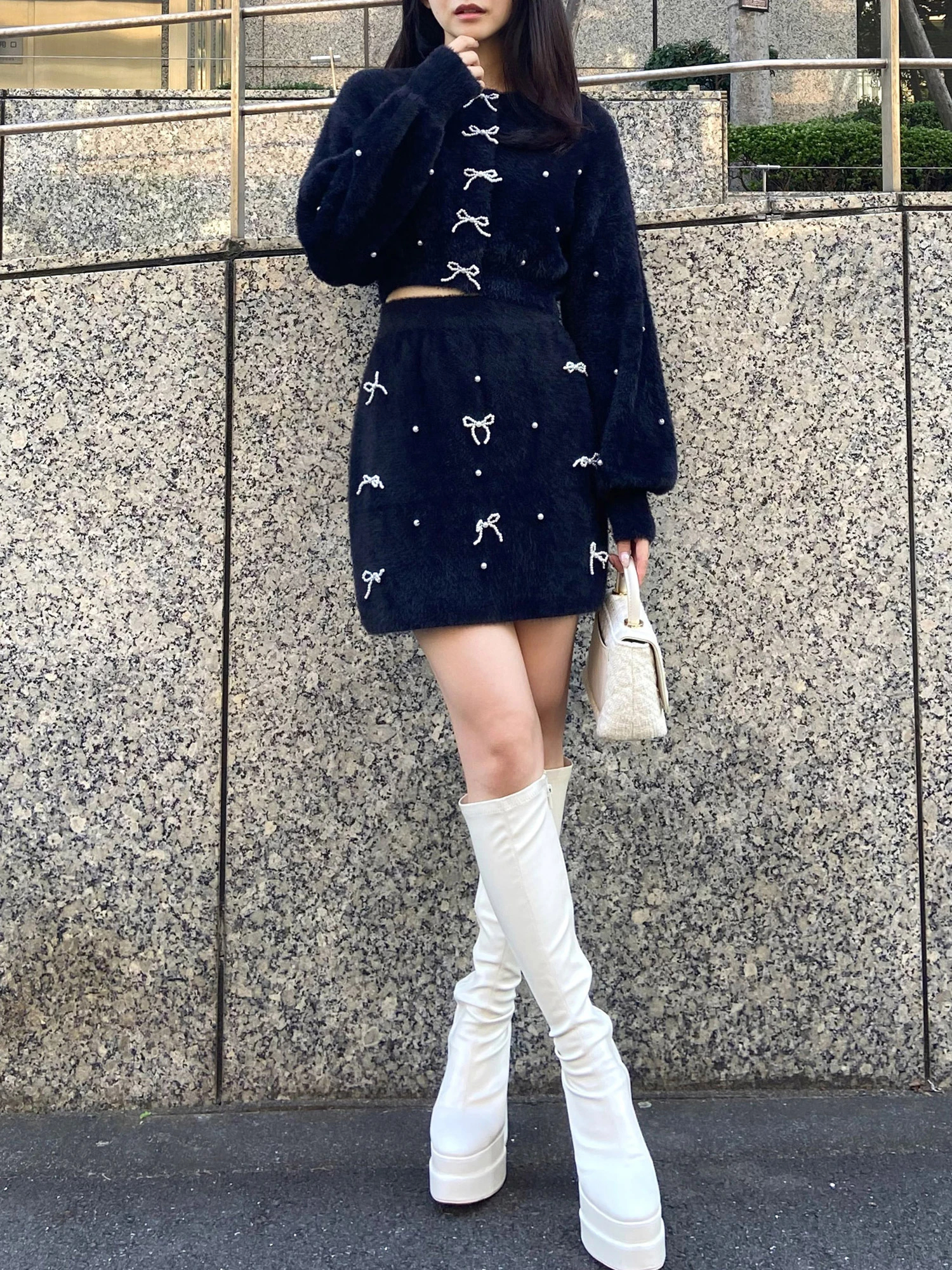 ニット セーター パールリボンシャギーニットカーデトップス レディース GirlsAward2024 A/W 加藤ナナ様 着用】パールリボンシャギー