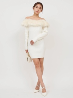 オフショルファータイトミニニットドレス｜ニットワンピース  