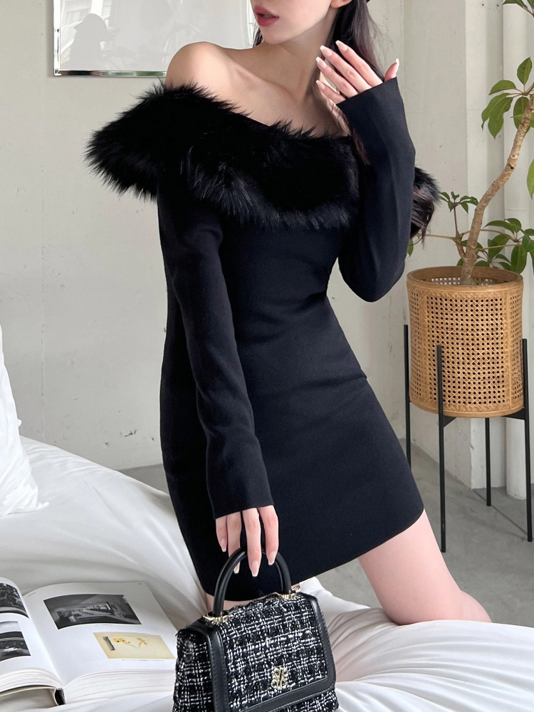 オフショルファータイトミニニットドレス｜ニットワンピース  