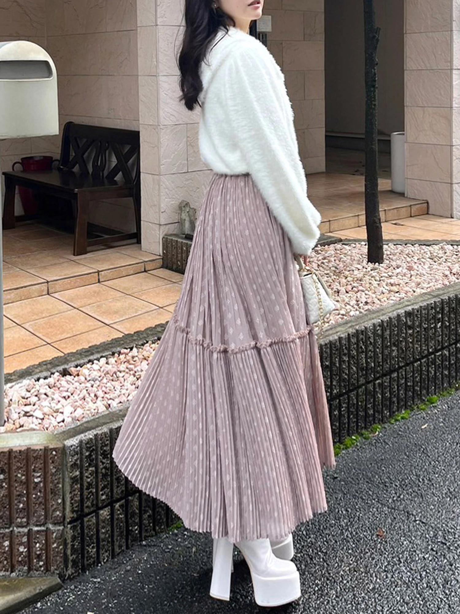 アンドイット and it_ ジョーゼットサイドプリーツロング