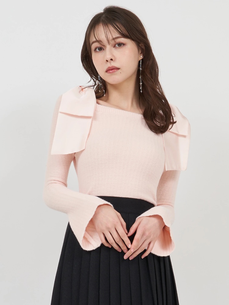 肩リボンミニシャギーニットトップス｜ニット｜トップス｜ROYAL PARTY  