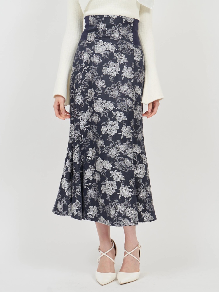 ジャガードフラワーウエストリブマーメイドスカート｜スカート  