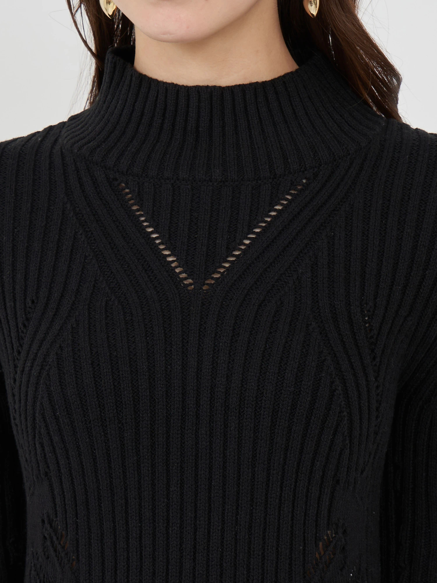 透かし編みモックネックロングニットドレス｜ドレス｜ワンピース