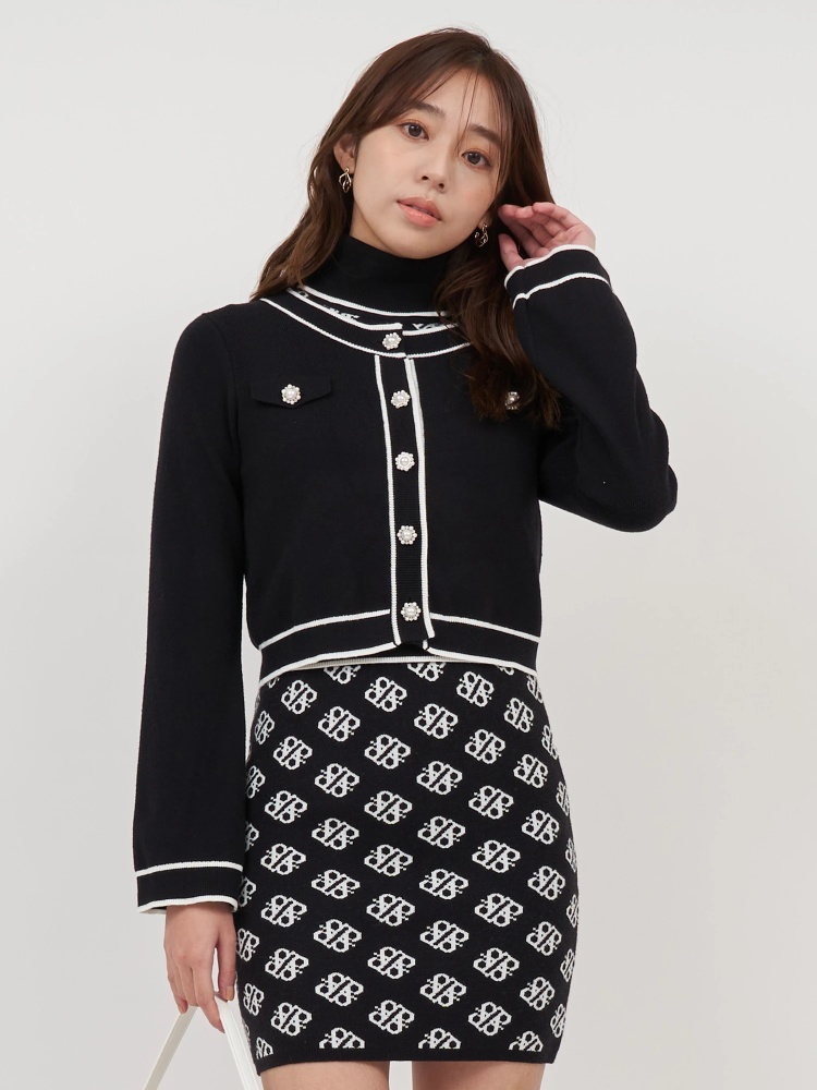 フレアスリーブ配色ニットカーディガン｜カーディガン｜トップス  