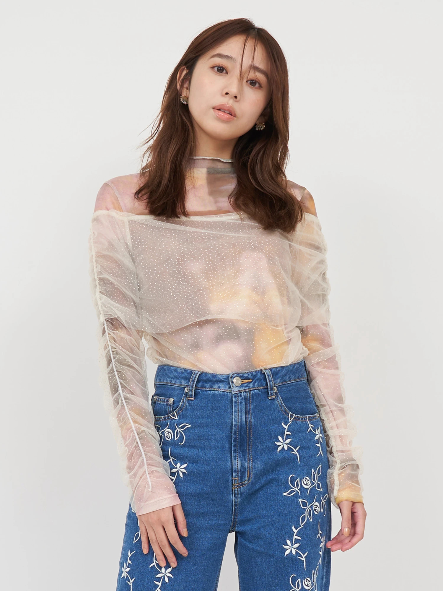 ラメチュールレイヤードシアートップス｜Tシャツ・カットソー