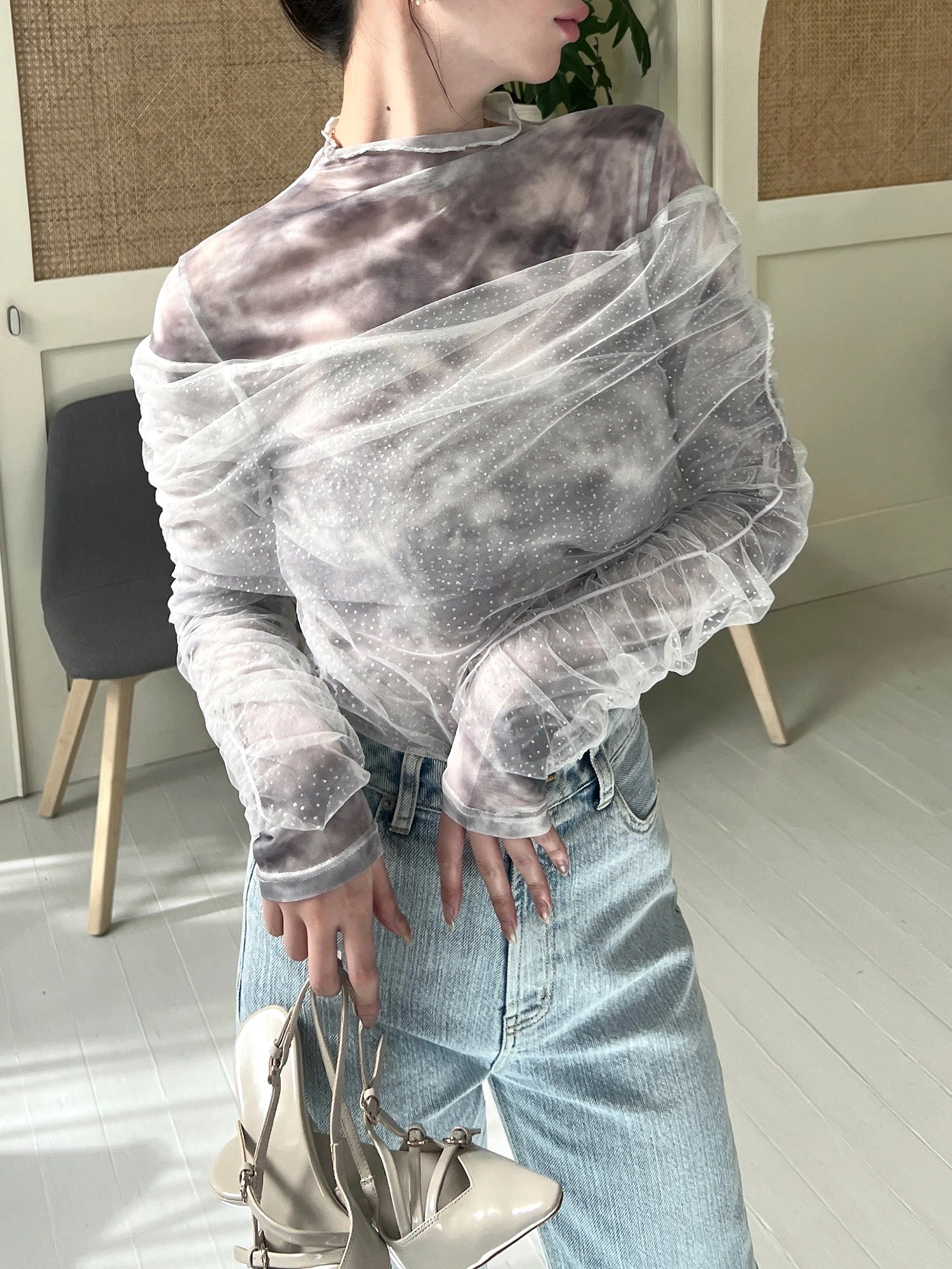 ラメチュールレイヤードシアートップス｜Tシャツ・カットソー
