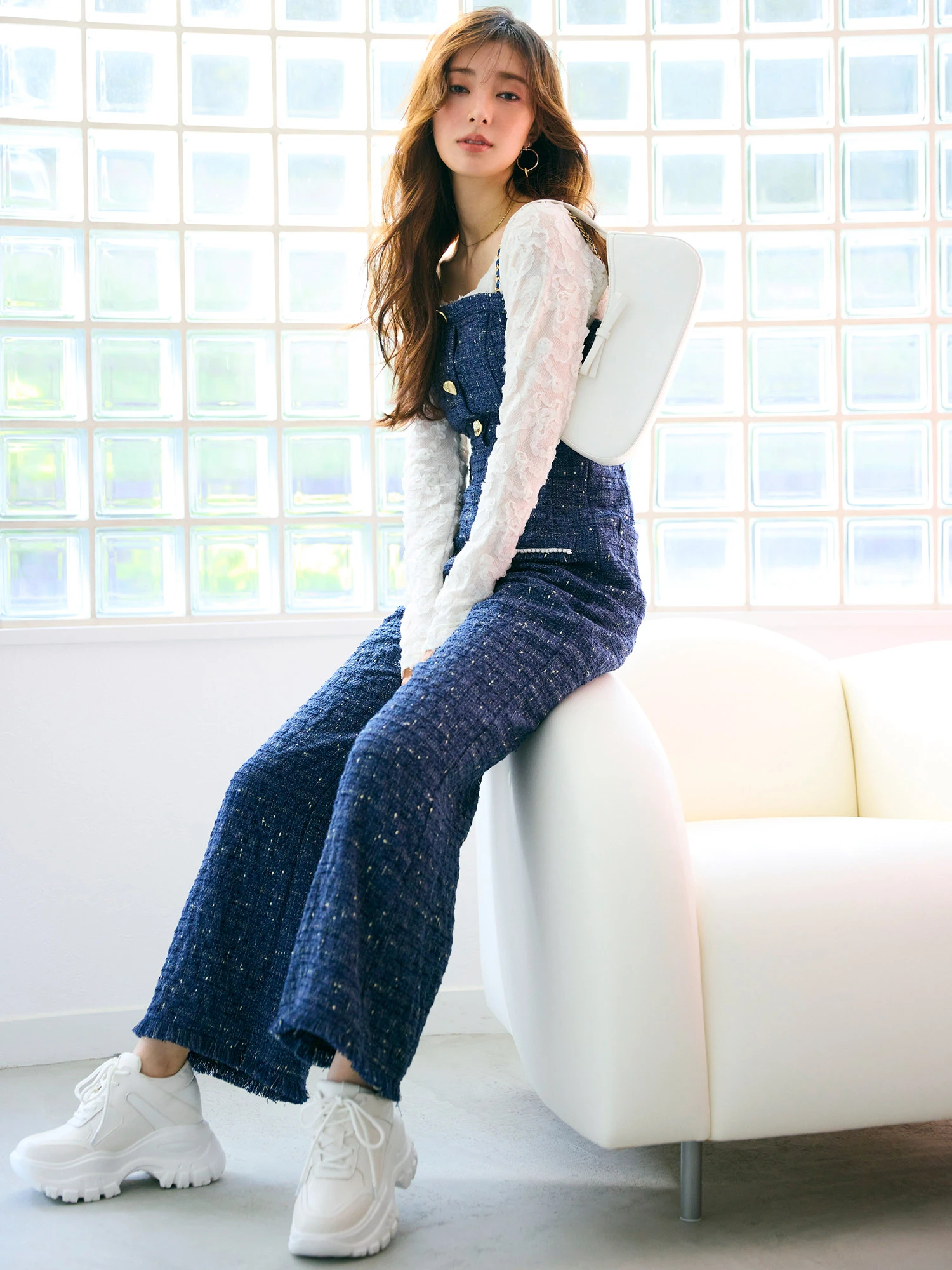 ROYAL PARTY チェーンストラップツイードオールインワン