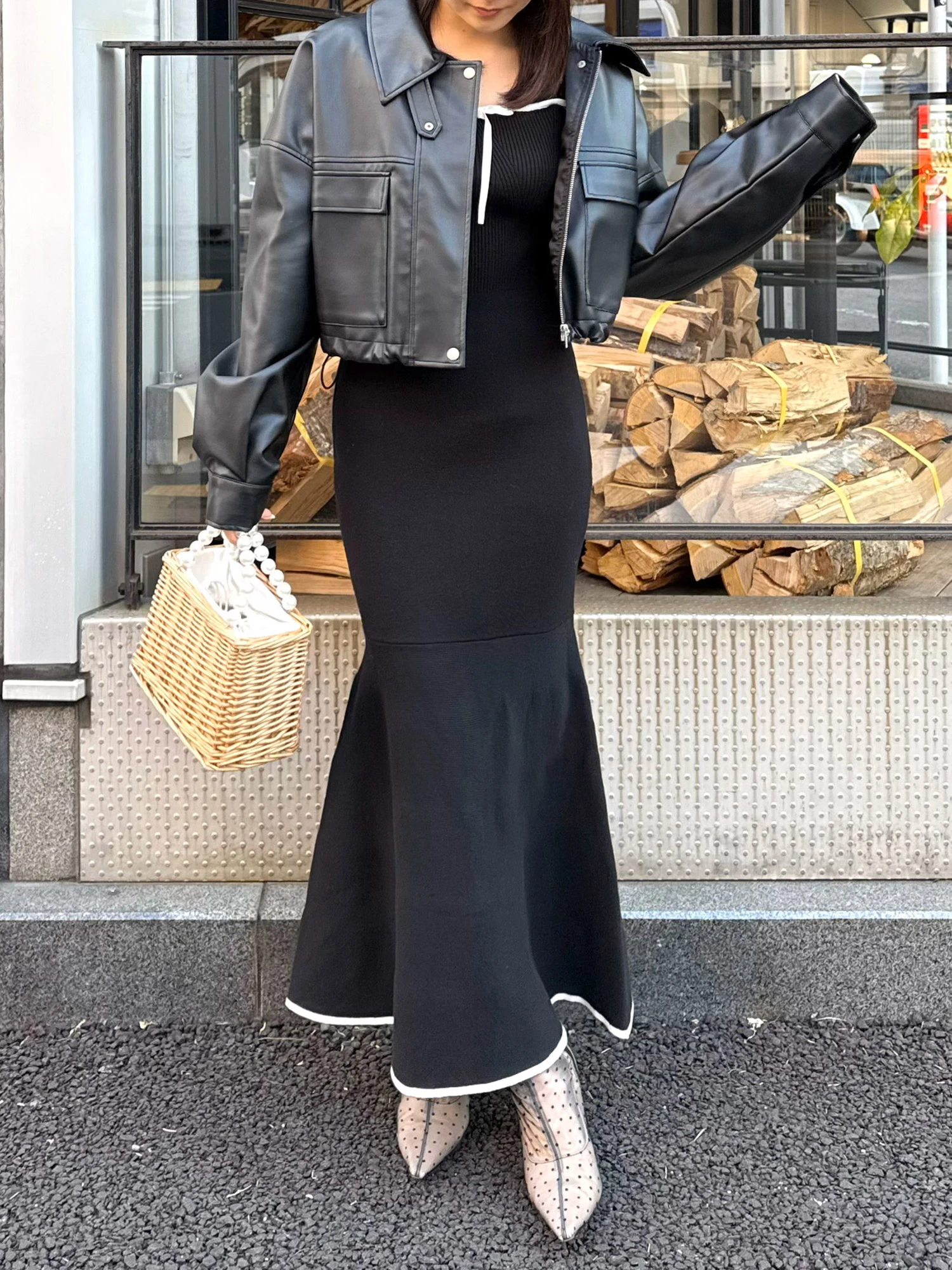 配色リボンニットマーメイドワンピース｜ニットワンピース