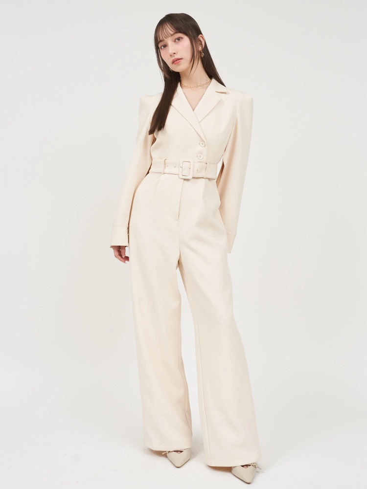 丈が選べる】ベルト付ケープ風オールインワン｜オールインワン  