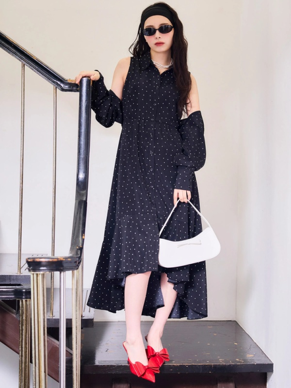 ボレロ付イレヘムシャツワンピース(ブラック系)