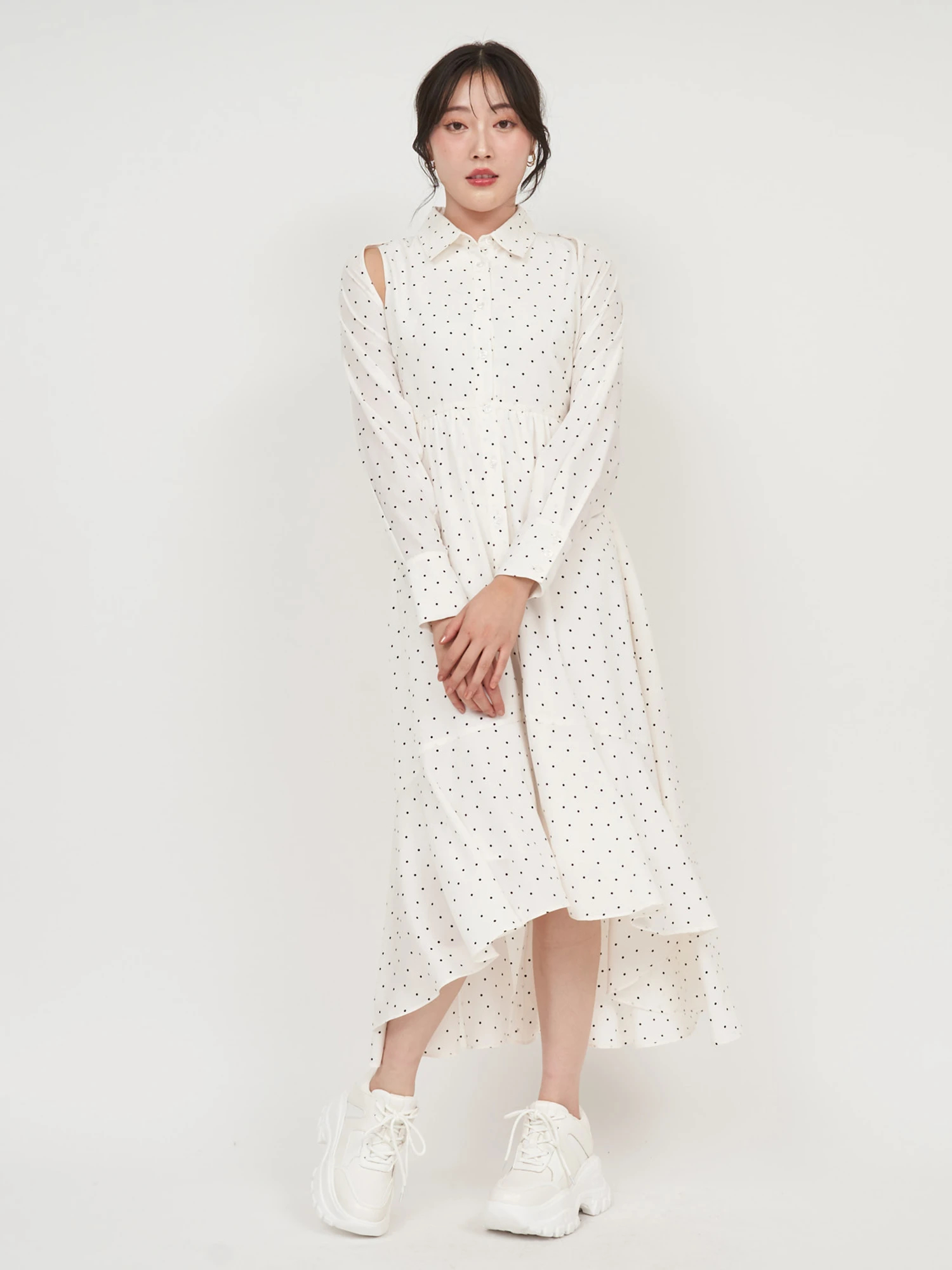ボレロ付イレヘムシャツワンピース｜シャツワンピース
