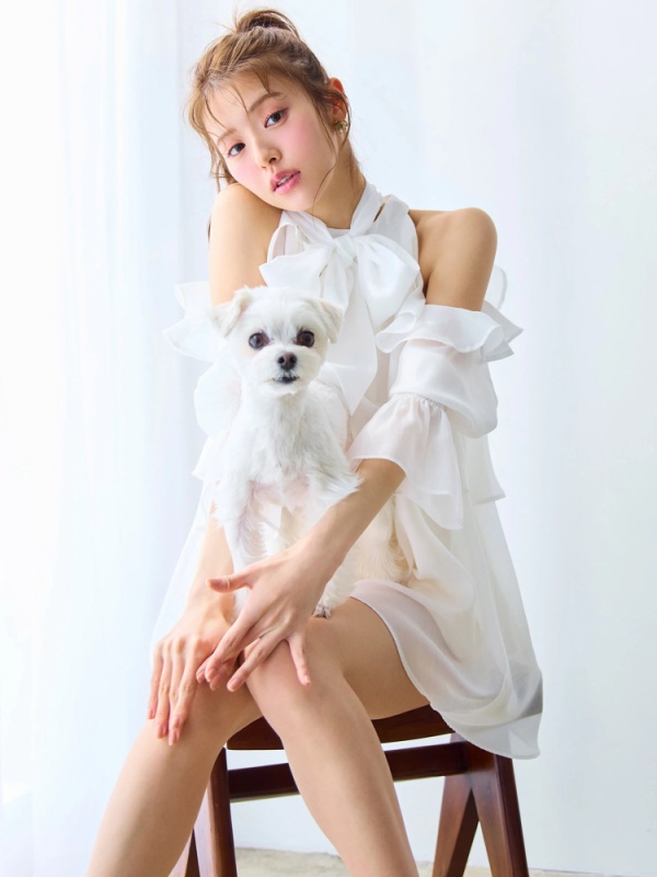 【GirlsAward2025 S/S 立花琴未様/藤井サチ様 着用】リボン付コールドショルダーブラウスセットアップ(グリーン)