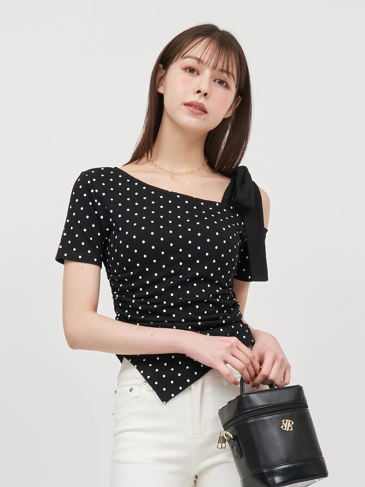 ワンショルリボンドットカットソー｜Tシャツ・カットソー