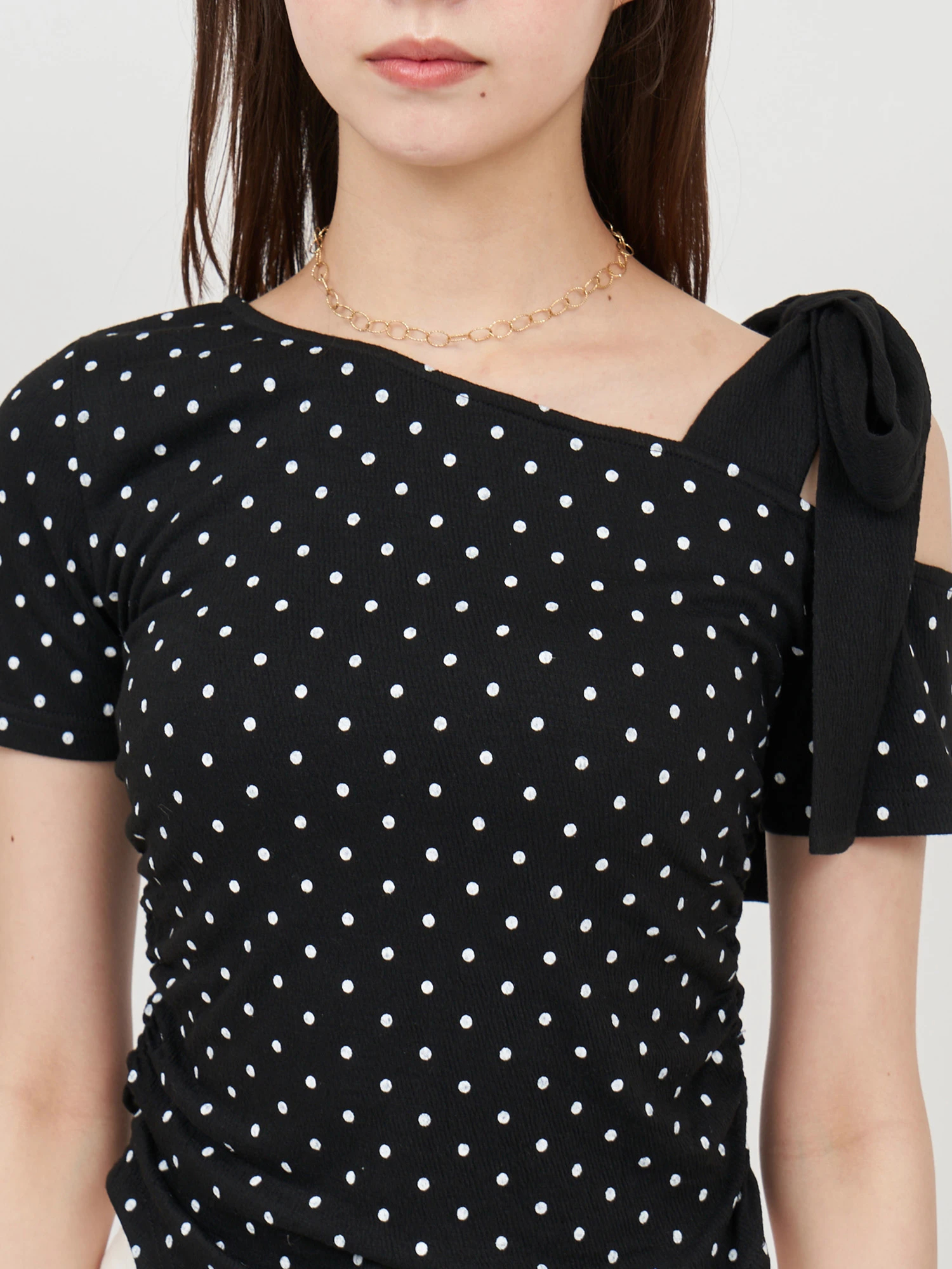ワンショルリボンドットカットソー｜Tシャツ・カットソー
