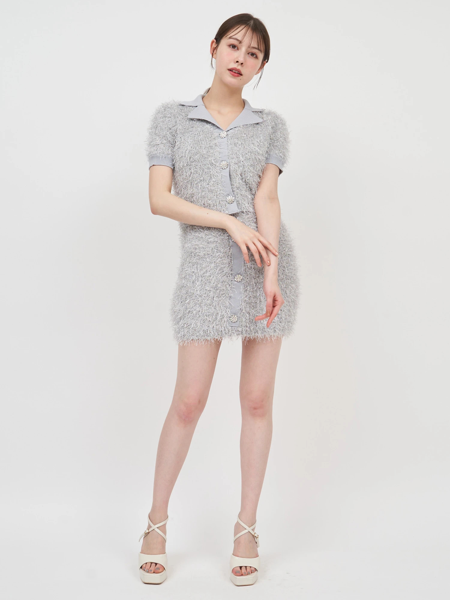 GirlsAward2025 S/S ちぴ様 着用】ジュエルボタン付MIXヤーン