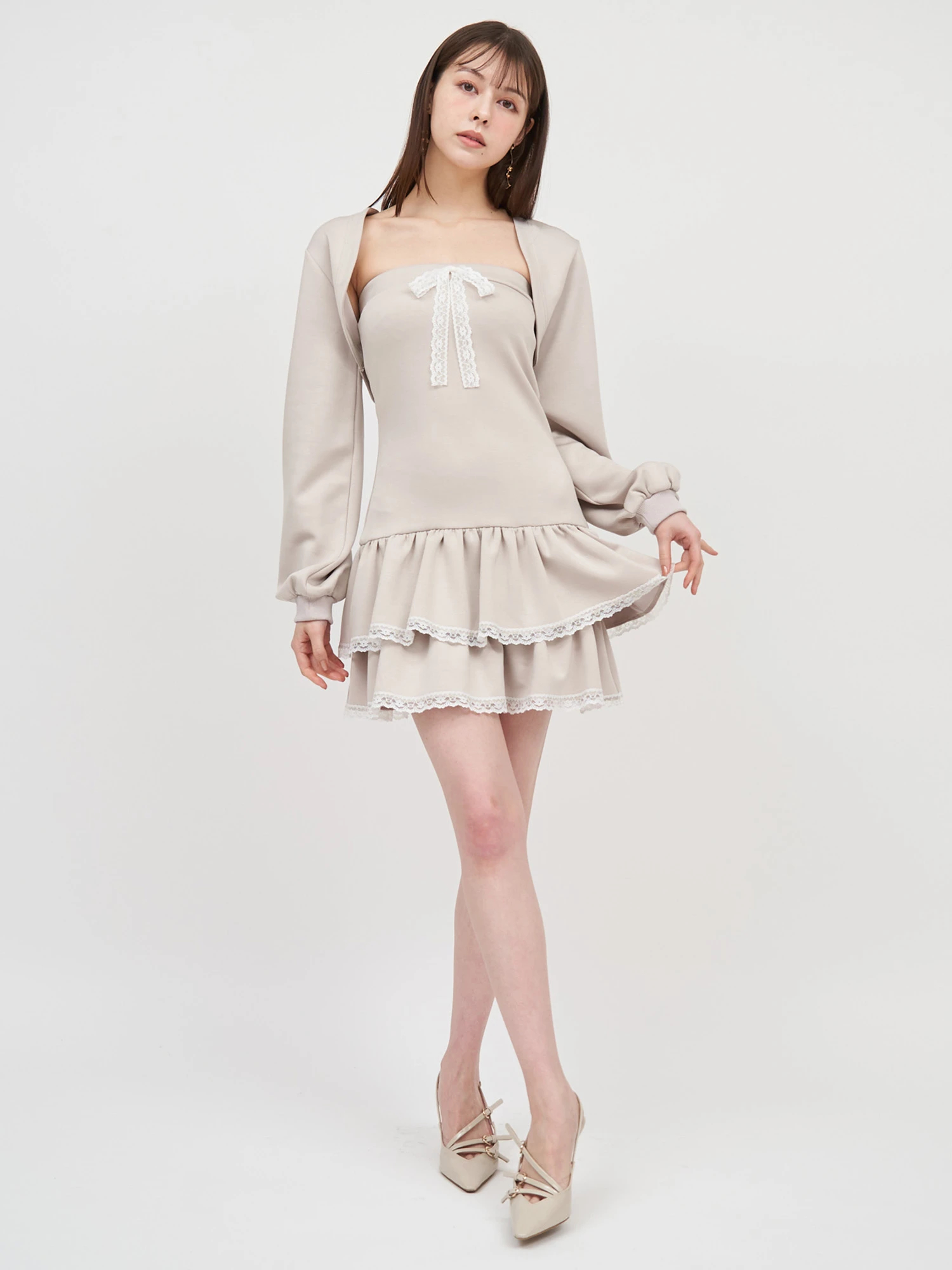 イギリスヴィンテージ ティアードミニワンピース GirlsAward2025 S/S 小栗有以様 着用】ティアードベアボレロ