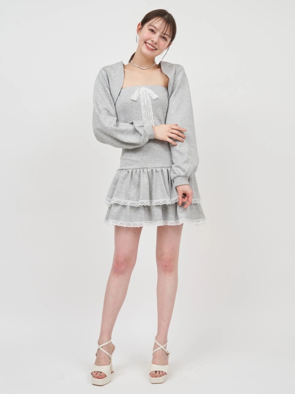 ROYAL PARTY(ロイヤルパーティ) |【GirlsAward2025 S/S 小栗有以様 着用】ティアードベアボレロアンサンブルミニワンピース(グレー)