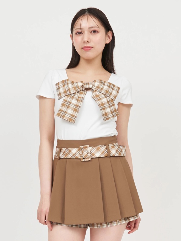 ROYAL PARTY(ロイヤルパーティ) |【GirlsAward2025 S/S 天翔愛様/天翔天音様 着用】チェックリボンカットトップス(キャメル)