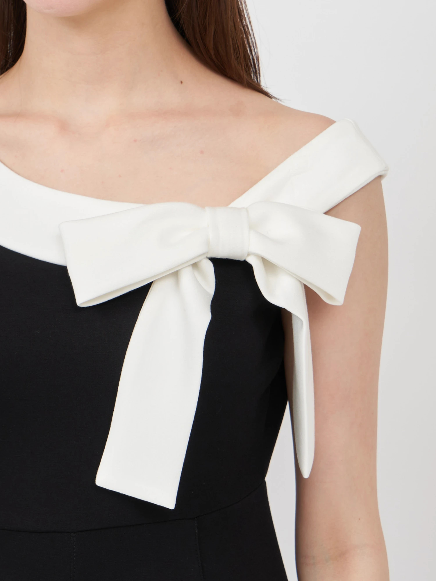 丈が選べる】ワンショルリボン配色マーメイドワンピース