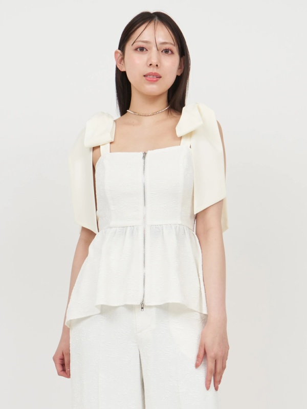 ROYAL PARTY(ロイヤルパーティ) |【GirlsAward2025 S/S 板野友美様/藤田ニコル様 着用】ジャガードベアペプラムビスチェ(オフホワイト)