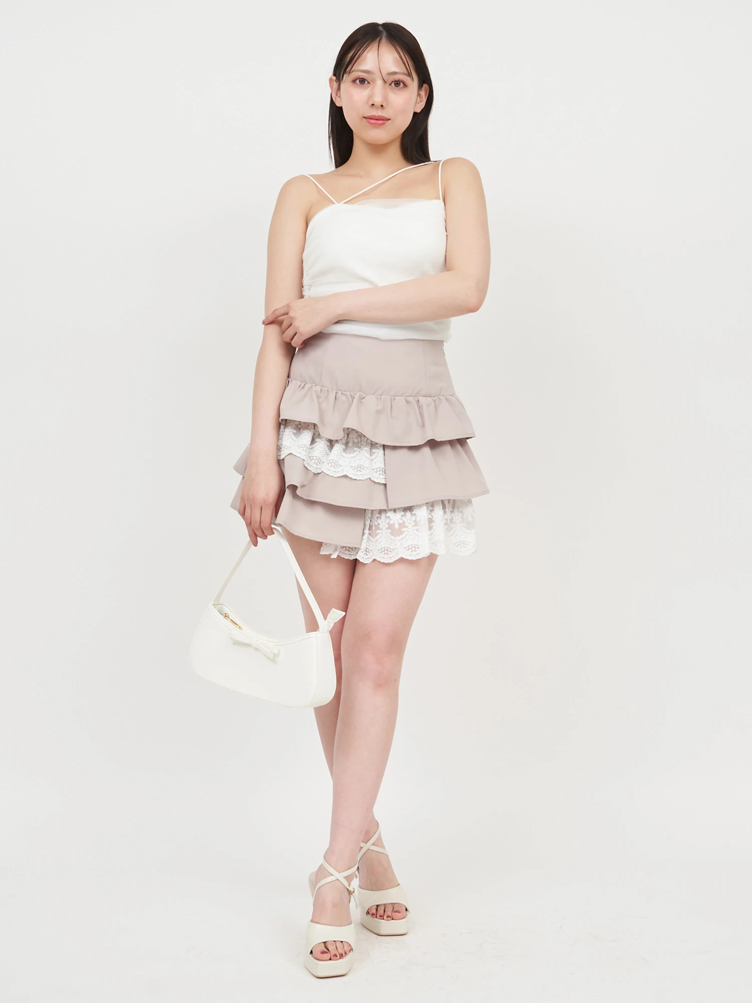 CHICWISH★フラワー総レースラッフルスカート☆ セール】《XS-LLサイズ》フラワーレースタイトスカート【洗濯機