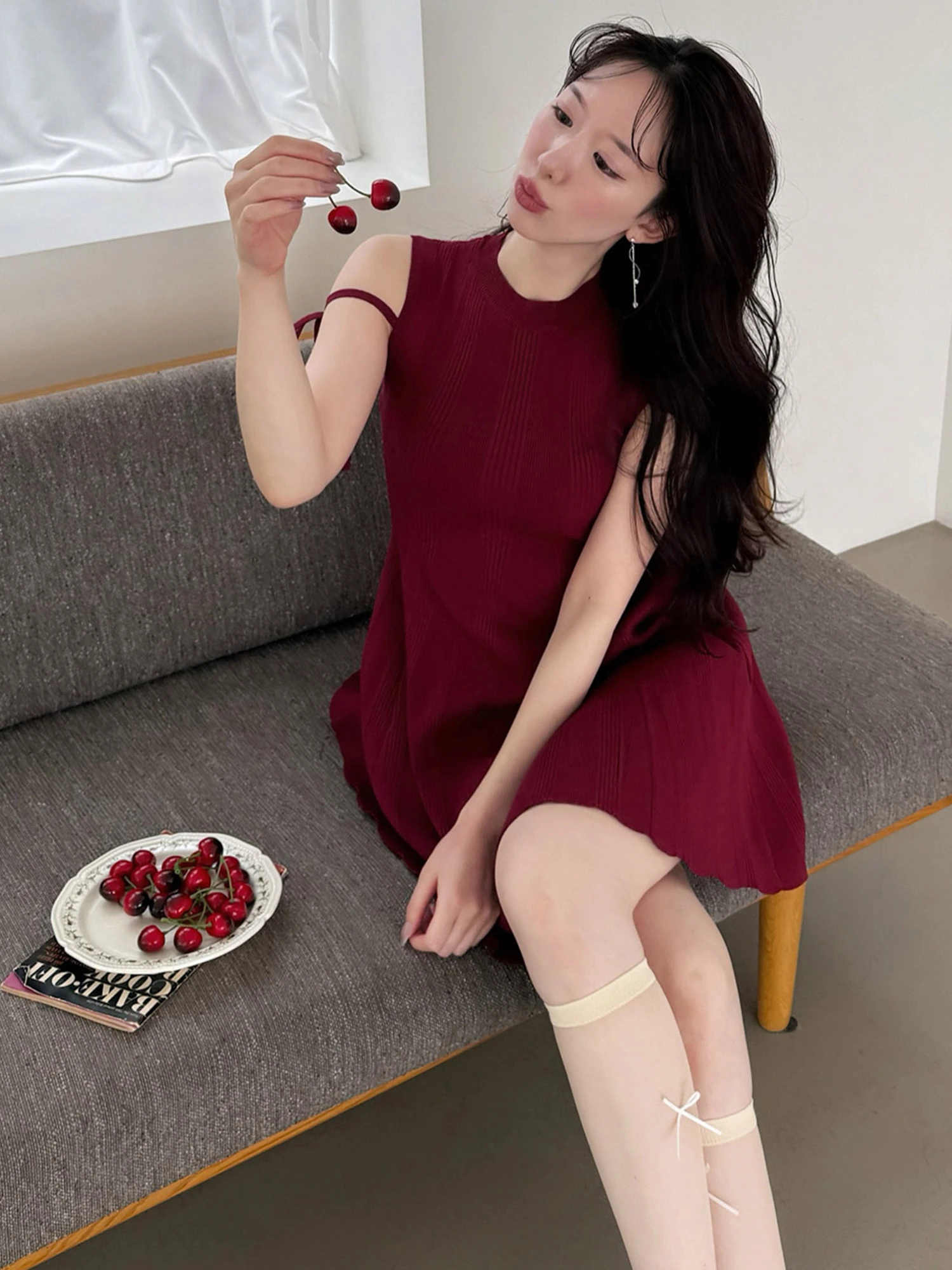 最終価格 新品 PARTY リボンストリングニットミニフレアワンピース リボンストリングニットミニフレアワンピース｜ニットワンピース