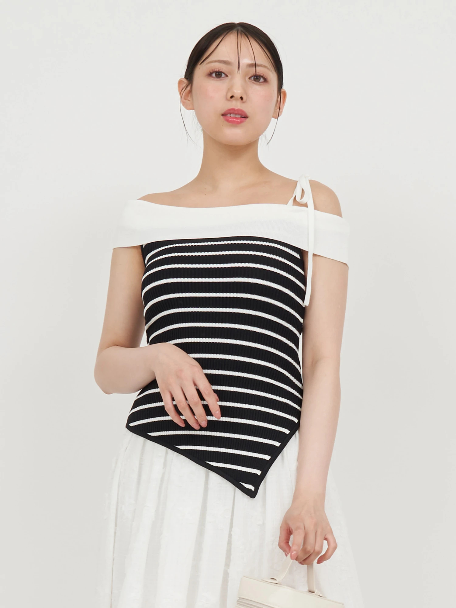アシンメトリー レイヤー メッシュタンクトップ