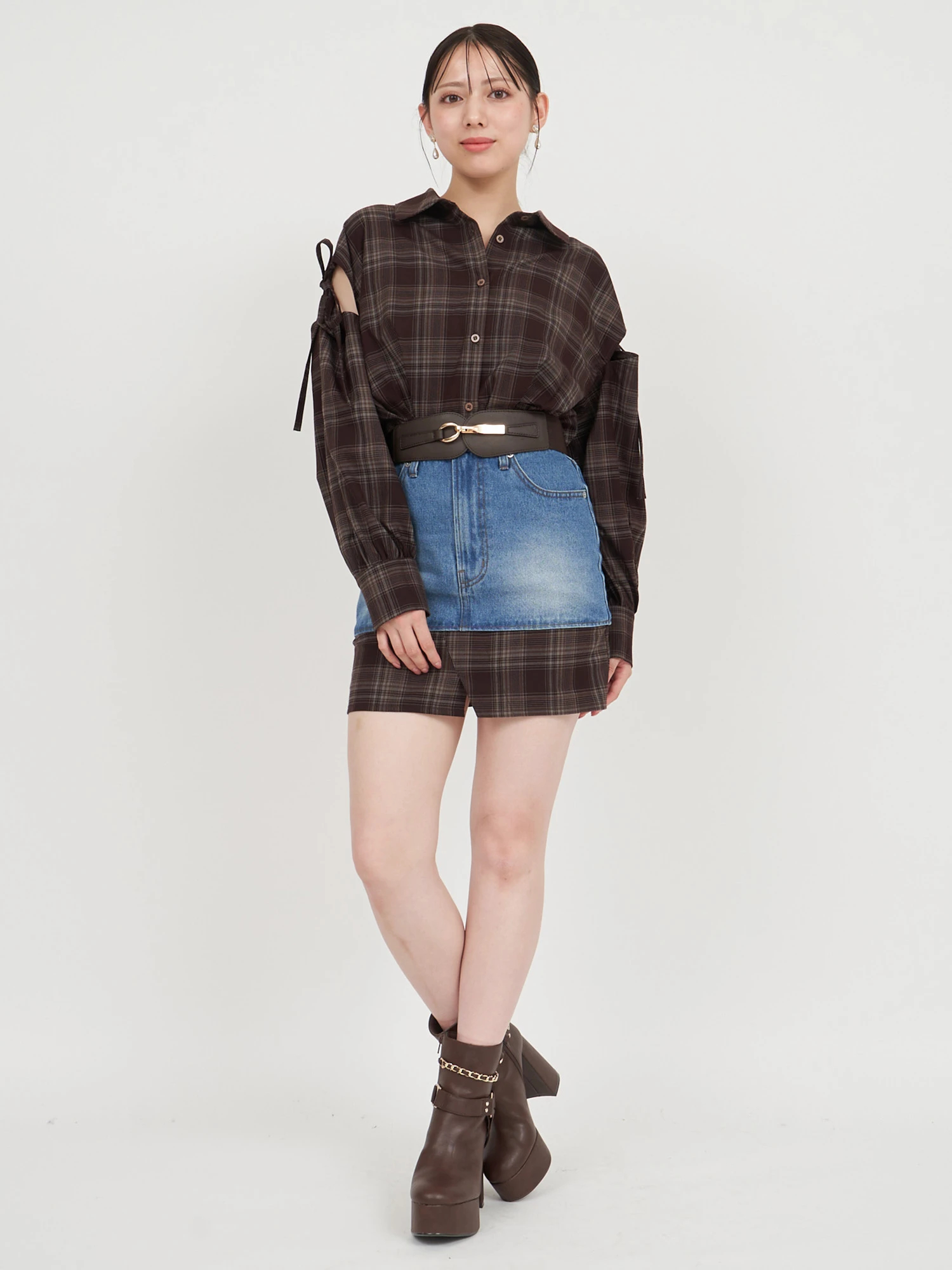 チェックヘムデニムミニスカート｜ミニスカート｜スカート