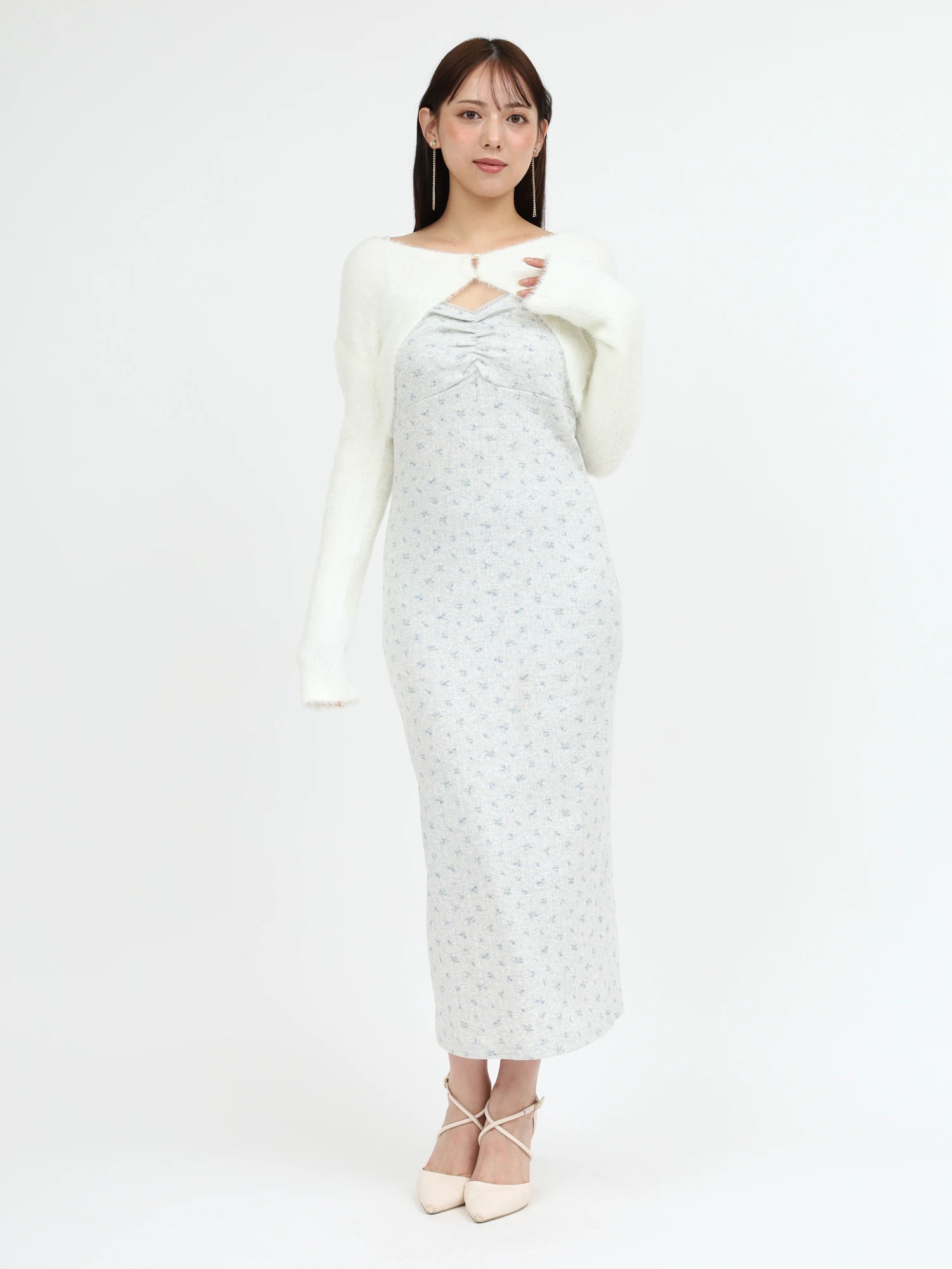 ドロストギャザーキラキラニットマーメイドワンピース キラキラ