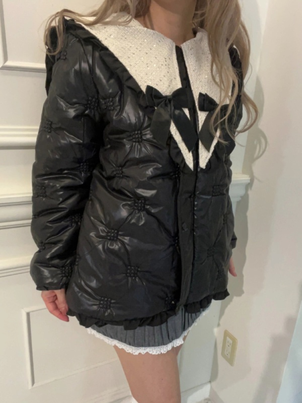 MORE self LOVE(モアセルフラブ) |patchwork frill ribbon coat(ブラック)