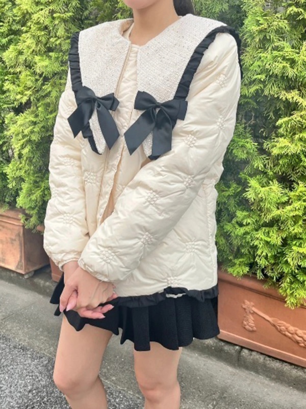 MORE self LOVE(モアセルフラブ) |patchwork frill ribbon coat(オフホワイト)