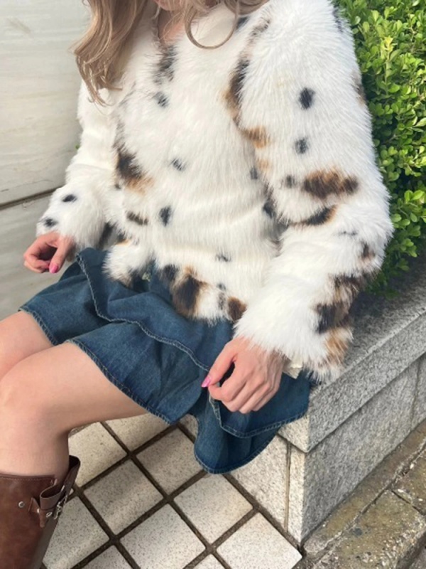 calico fur coat(ホワイト)